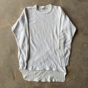 VINTAGE THERMAL WAFFLE KNIT LONGSLEEVE SHIRT WHITE GRAY MENS MEDIUM 70S LAYER